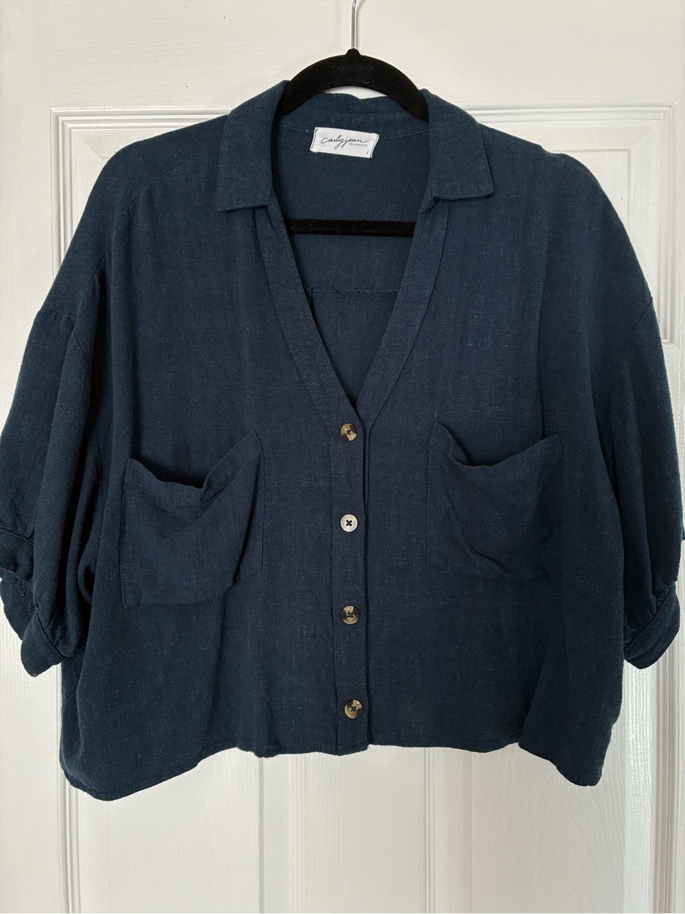 Carly Jean Los Angeles Relaxed Navy Button-Front Pocket Shirt